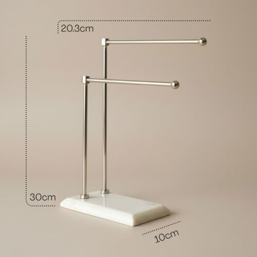Image of MASON HOME Melrose Hand Towel Stand - White & Silver 1pc |Heavy Marble Base | Easy to Use | Bathroom - Kitchen - Bedroom - Washbasin | Towel - Kitchen Roll - Paper Towel | Decor | Organizer | Stand