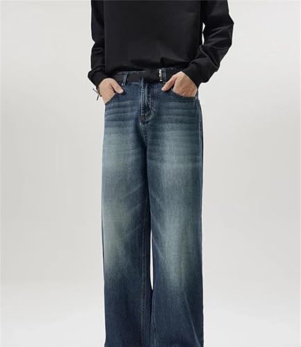 Men Vintage Distressed Denim Pants Loose Fit Straight Baggy Trousers Korean Fashion Streetwear2