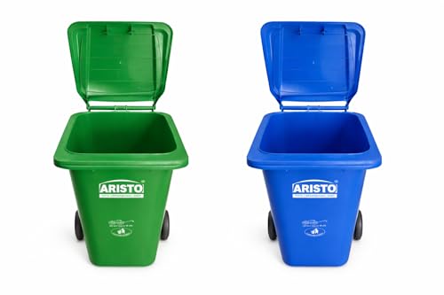 Image of Aristo Plastic Manual-Lift Garbage Waste Dustbin with Wheel 120 L GREEN /BLUE (COMBO)