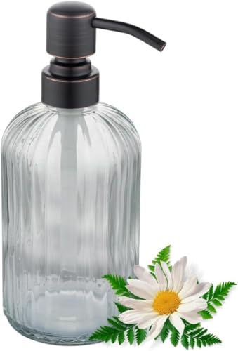 Image of Glass Soap Dispensers with Oil Rubbed Bronze Pump Head,Dish Soap Dispenser for Kitchen and Bathroom, 16oz High Purity Glass,304 Stainless Steel Head(1 Pack)