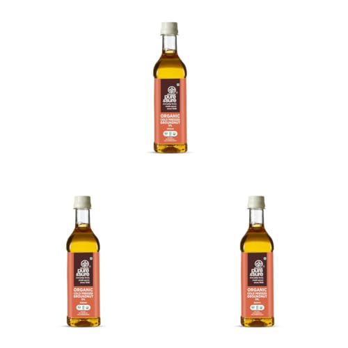Image of Pure & Sure Organic Cold Pressed Groundnut Oil 500ml | Peanut Oil /Sing Tel Edible for Cooking | Extracted on Wooden Churner | Nutrient Rich & Chemical Free (Pack of 3)
