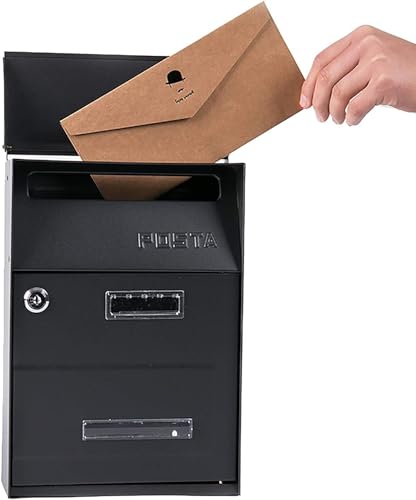 Buzón de Correo de Pared con Cerradura, Color Negro, Resistente a la Intemperie, hogares y oficinas, fácil de Instalar, súper Seguro