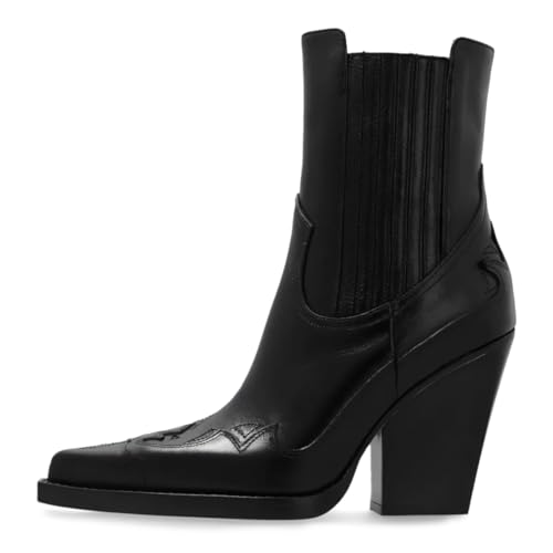 Tang'scuisins Women Pointed Toe Platform Chelsea Boots Pull on Mid Chunky Heels Fashion Dressy Work Ankle Boots Size 4-16 US2