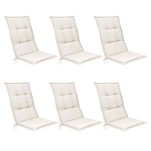 Beautissu Set de 6 Cojines para Sillas de Jardín con Respaldo Alto 120x50x6 cm Base HL – Cojines para Exterior, Almohadillas para Tumbonas, Mecedoras o Sillones – Natural
