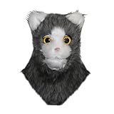 [Diexgiy] 口が開けられる面白い動物のヘッドギアシリーズ、仮面舞踏会の口噛みマスク、ハロウィンパーティーのパフォーマンス小道具 (口が開くグレーと白の猫のヘッドピース)