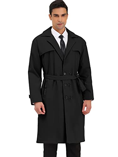 Lars Amadeus Men's Trench Coat Double Breasted Lightweight Belted Long Windbreaker Jacket Overcoat Small Black #TOP16