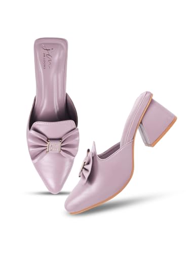 Image of JM LOOKS Women's Pointed Toe Mules with Bow Accent Stylish Block Heel Slip-On for Effortless Elegance For Women & Girls