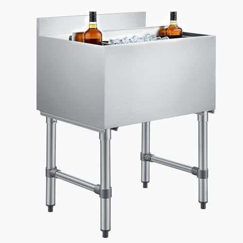 Image of VEVOR Commercial Ice Bin,19 Inch Stainless Steel Ice Chest with Sliding Lid and Bottle Holders, Cooler Cart Cocktail Unit for Bar Restaurant Pub, NSF Certified