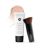Jerome Alexander My Color Self-Adjusting Foundation, Hydrating & Lightweight Face Makeup, Skincare-Infused, with Kabuki Brush, Light, 1 oz
