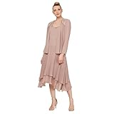 S.L. Fashions Women's Petite Mother of The Bride Dress with Embellished Neckline & Shoulder, Wedding Guest, Cashmere, 14P