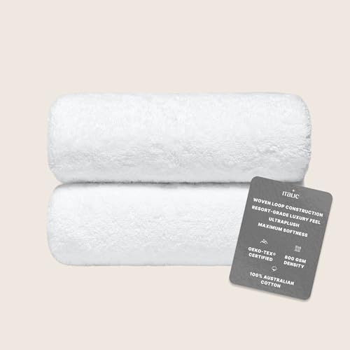 Italic Ultraplush 100% Australian Cotton Bath Sheets - Set of 2 Luxury Extra Large Heavy Duty Bath Sheets, 800GSM Plush and Absorbent Sheets for Hotels, Bath, Gym & Spa (White) - Thumbnail 3