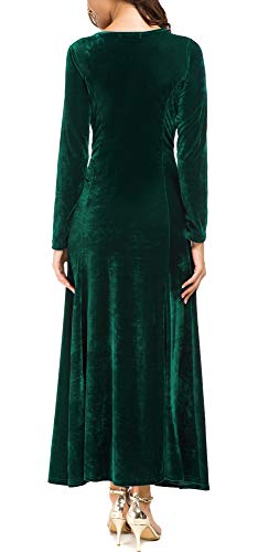 Image of Urban CoCo Women's Elegant Velvet Midi Dress Scoop Neck Long Sleeve Ruched
