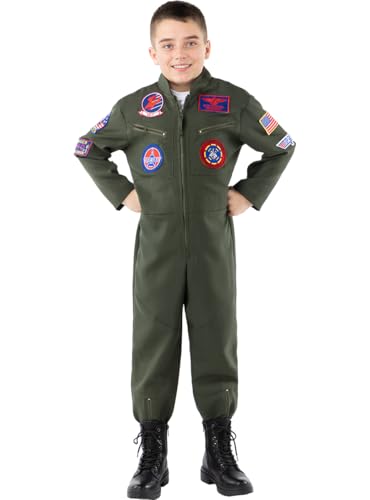 Funidelia Disfraz de aviador de Top Gun para niño, Licencia Oficial, Talla 10-12 años Piloto, Aviador - Traje para niños para fiestas, Carnaval y Halloween