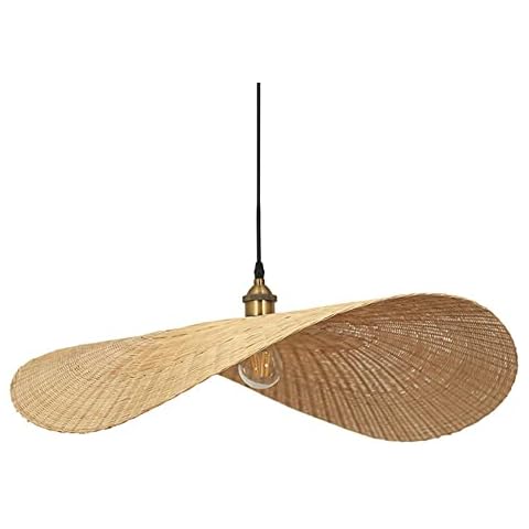 CSYSKV Ceiling Chandelier Lamp, Retro Rattan Pendant Light Creative Rustic Chandelier Bamboo Hand-Woven Farmhouse Hanging Lamp Fixtures Antique Straw Hat Hanging Lamp Cover