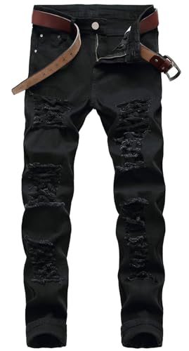 Men's Skinny Slim Fit Stretch Ripped Distressed Destroyed Jeans Denim Pants