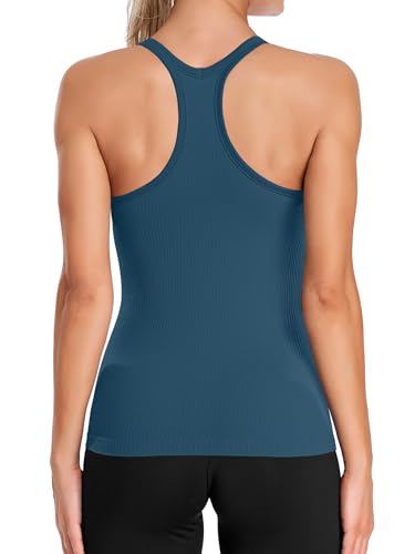 Image of ATTRACO Ribflex Ribbed Workout Tank Tops for Women with Built in Bra Racerback Scoop Neck Athletic Top