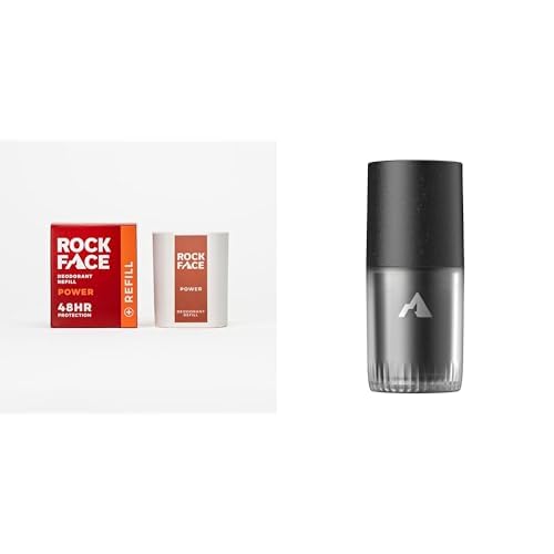 Rock Face Refillable Natural Deodorant for Men - 48 Hour Protection, Aluminium Free - Power Spicy Oriental Scent - Case and Refill