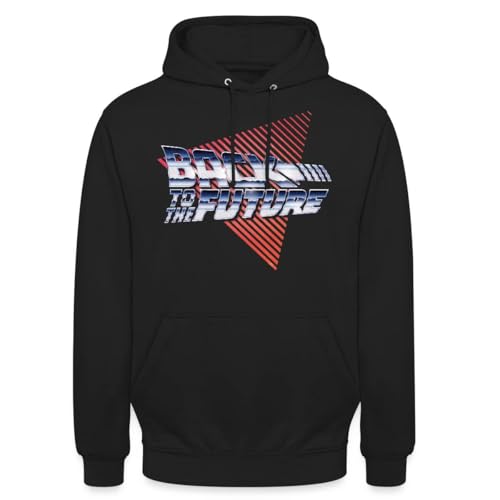 Spreadshirt Back To The Future Silver Retro Logo Unisex Hoodie, 3XL, black