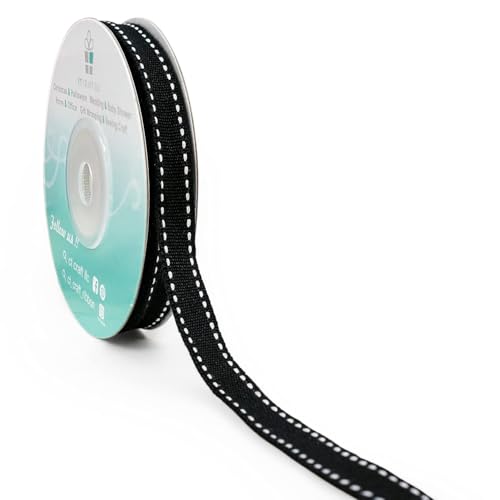CT CRAFT LLC Black Cotton White Stitched Ribbon 3/8