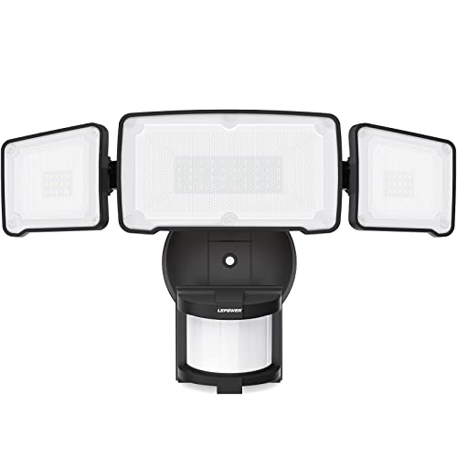 LEPOWER LED Motion Sensor Security Lights, 3 Head Motion Detected,