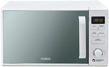 Tower T24037WHT Digital Microwave with Sleek Mirror Door, 800W, 20L, White
