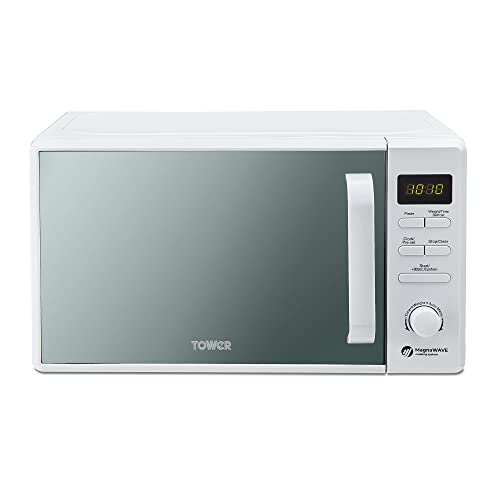 Image of Tower T24037WHT Digital Microwave With Sleek Mirror Door, 800W, 20L, White
