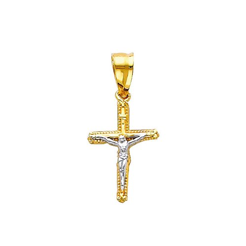 The World Jewelry Center 14k Two Tone Gold Jesus Cross Religious Pendant with 1.2mm Singapore Chain Necklace2