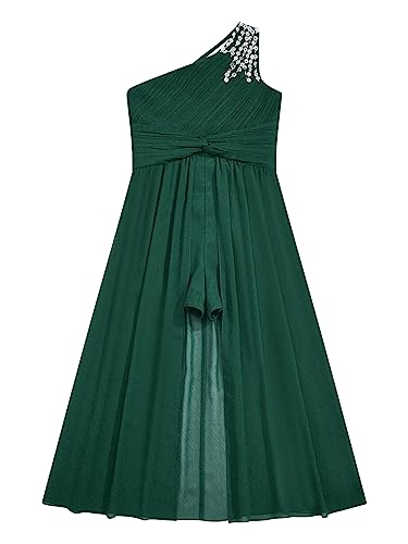 Hularka Kids One Shoulder Wedding Flower Girl Dress Sequined Lace Maxi Romper Dress Proms Dance Party Ball Gown4