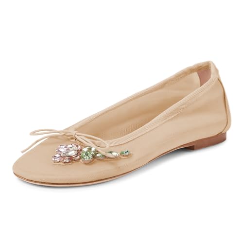 Maiyang Women Classic Floral Rhinestone Round Toe Slip on Ballet Flats Comfortable Breathable Ballroom Daily Casual Shoes Size 4-16 US