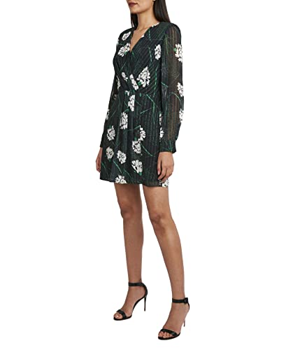 Bcbgmaxazria Women's Long Sleeve Mini Cocktail Dress With Surplice Wrap Style, Black Combo, Large #TOP2