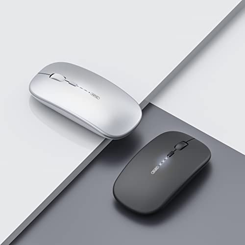 Image of INPHIC Bluetooth Mouse Rechargeable, Battery Visible, 2.4G Silent Cordless,1600 DPI with USB Receiver, Silver