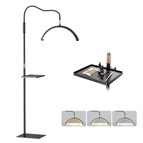 Mznoo Lash Light, Half Moon Lamp with Tool Tray, LED Moon Light for Eyelash Extensions, Flexible and Adjustable Color Modes, Suitable for Beauty Salons and Beginner DIY (Black)