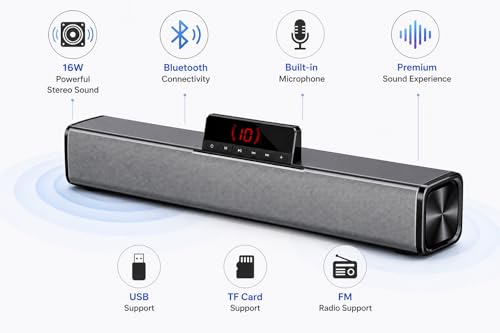 Image of DITON Thunder SP-90 16W Bluetooth Soundbar Speaker with Mobile Holder, 10 Hours Playtime, Built-in Mic, Wireless Mic Support, USB /TF /AUX Connectivity, Portable Home & Outdoor Audio System