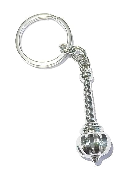 Hanuman Gada Keychain Silver Metal | Bajrangbali Gada Keyring for Bike Car Home Office | Heavy Premium Antique Finish Pawanputra Hanuman Ji Mace Key Ring for Men Women Boys Girls-image-15