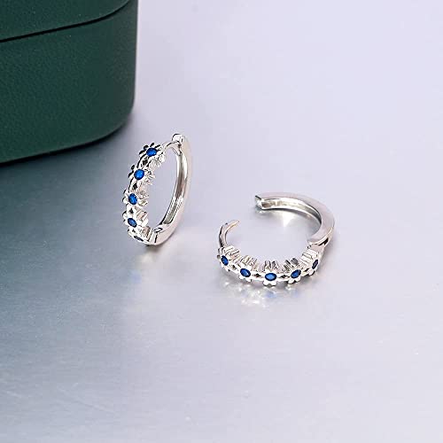 Cinily Hoop Earrings For Women Girls Flower Dark Blue Cubic Zirconia Huggie Earrings Hypoallergenic 14K White Gold Plated Cartilage Earrings #TOP3