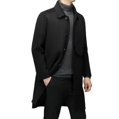 [GUREITOJP] ウール100% ウールコート メンズ チェスターコート ロング丈 ステンカラー ビジネス ウター カジュアル 無地 ラシャコート カシミヤ 体型カバー 折り襟 アウター 紳士服 スリム 冬服 フォマール 通勤 ブラック XL