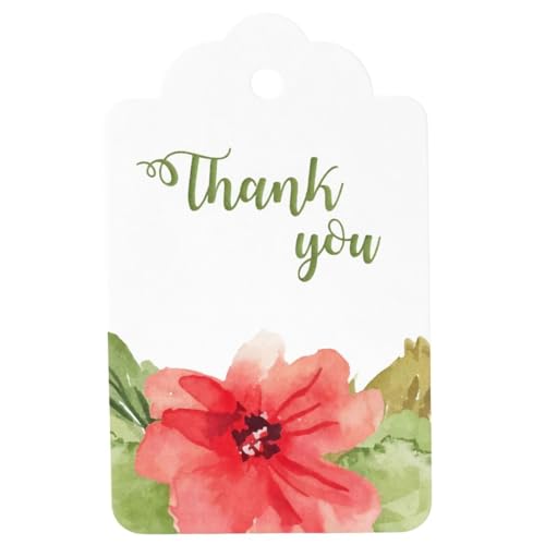 Image of CVANU Floral Thank You Gift Tags (Set of 150), Elegant Flower Design (D10) Hanging Tags with Gold String for Wedding Return Gifts & Small Business Packaging (2.85 x 1.7 Inch)