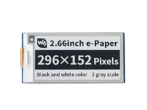 Waveshare 2.66 Pouces E-Paper E-Ink Écran pour Raspberry Pi Pico 296×152 Résolution Module Display E-Ink Bicolore Noir/Blanc 3.3V, SPI Interface, Support Rafraîchissement partiel