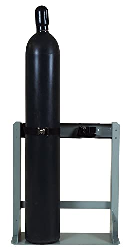 Image of Justrite Steel Gas Cylinder Floor Mount Storage Stand, Holds Two 4 inch-12 inch Cylinder, Made in The USA, 35288