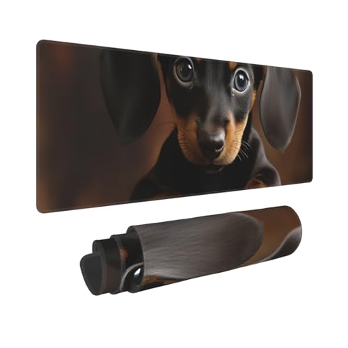 Tapis de souris de jeu bords cousus teckel 80x30cm antidérapant