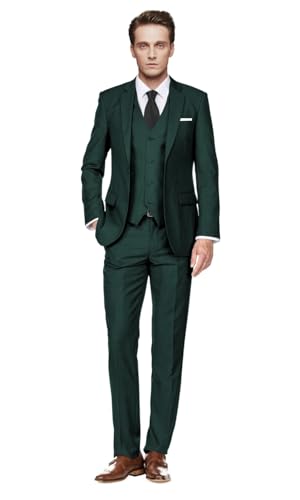 Image of Men's Slim Fit 3 Piece Suit Two Button Business Wedding Dress Tux Suit Set Jacket Vest Pants with Tie