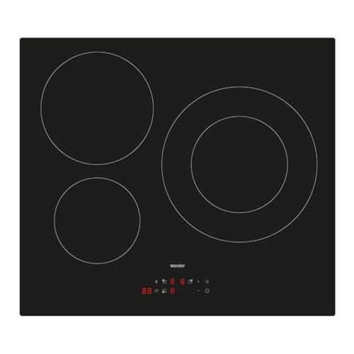 Wonder Placa de Inducción Cristal negro WI3601. Potencia máx. 7200 W, 3 Zonas de Cocción, 9 Niveles de Cocción, Control Táctil, Función Turbo, Bloqueo y Autodesconexión de Seguridad