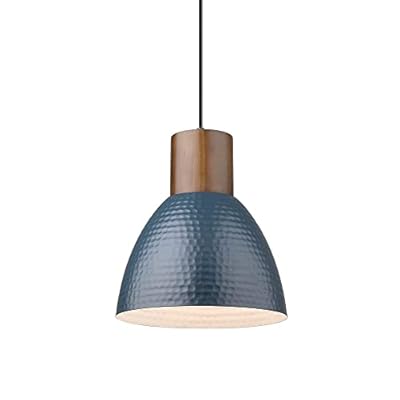 ELYONA Hammered Pendant Lights for Kitchen Island, 7” Solid Wood Hanging Light Fixtures, Adjustable Height Industrial Metal Pendant Light Fixtures for Bar Dining Room Bedroom Office, Modern Blue,Small