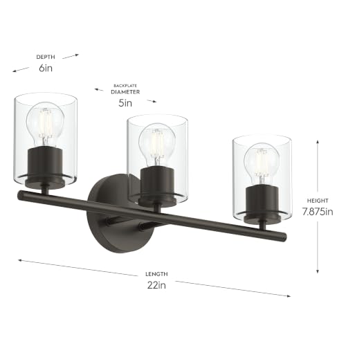 Image of Progress Lighting Replay 22 Inch 3-Light Vanity Light, Transitional, Antique Bronze with Clear Glass Shades, (7.875 inch H x 22 inch W x 6 inch D), P300583-020