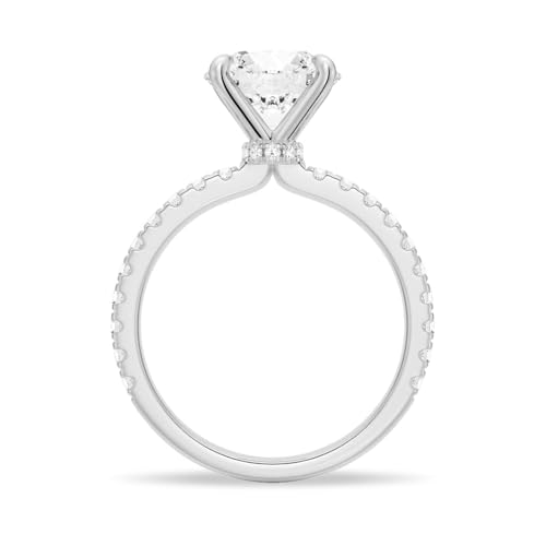 MSBLUE® Moissanite Engagement Ring, 1.5ct Round Cut with Pavé & Hidden Halo, 14K White Gold Vermeil, Rhodium Finish3