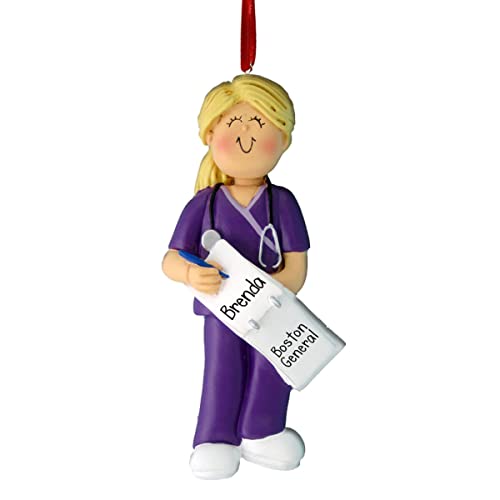 Personalized Purple Scrubs Nurse - Female Blonde Christmas Ornament - Doctor - 1st Responder - Hospi - //medicalbooks.filipinodoctors.org