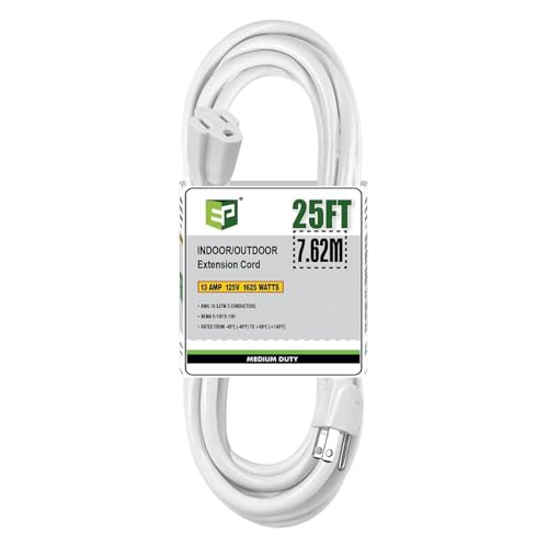 Image of EP 25FT Outdoor Extension Cord, 16 /3 SJTW Heavy Duty White, ETL Listed
