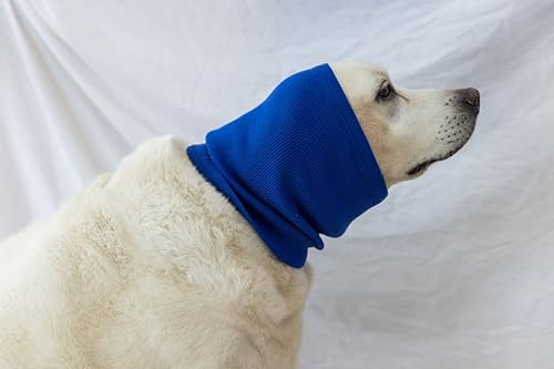 Image of Calming Dog Snood - Anti-Anxiety Ear Cover Neck Gaiter Safe & Sound Noise Reduction Dog Ear Snood Blue L