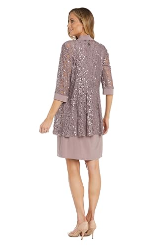 Image of R&M Richards Women's Embellished Sequin Lace Jacket and Shift Dress with Necklace for Mother of the Bride & Cocktail Party
