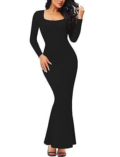 Fengbay Shapewear Dress for Women Bodycon Dress with Built in Shapewear Shaper Dress Square Neck Lounge Long Dress2